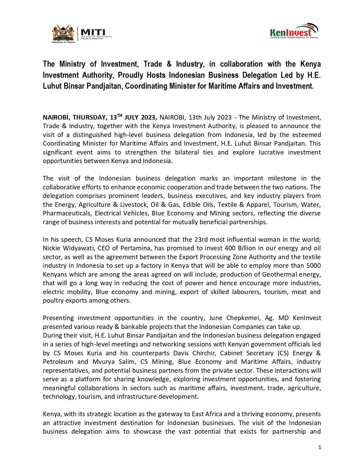 Indonesian Business Delegation