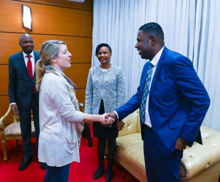 Cabinet Secretary, Hon. Moses Kuria and Principal Secretary, Hon. Abubakar Hassan meeting with Canadian Foreign Minister Hon. Melanie Joly 